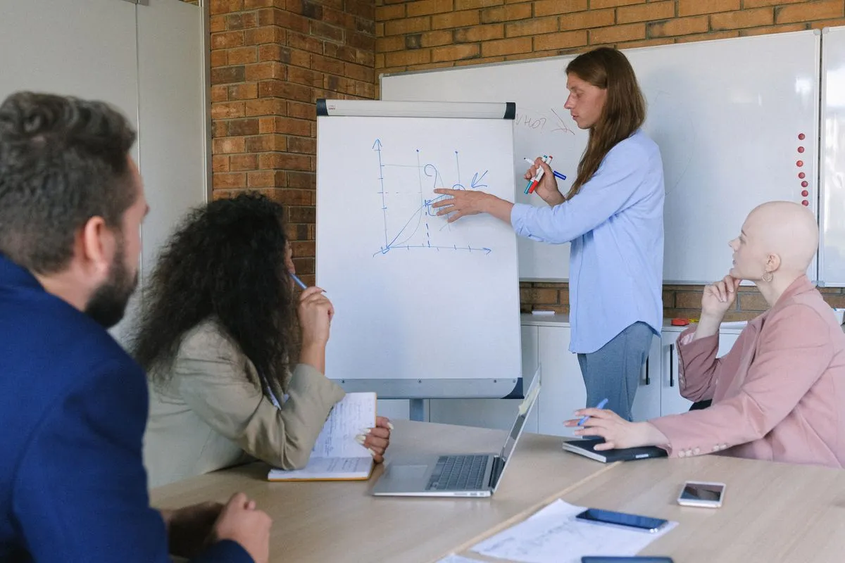 A trainer presenting to an engaged team at a workshop